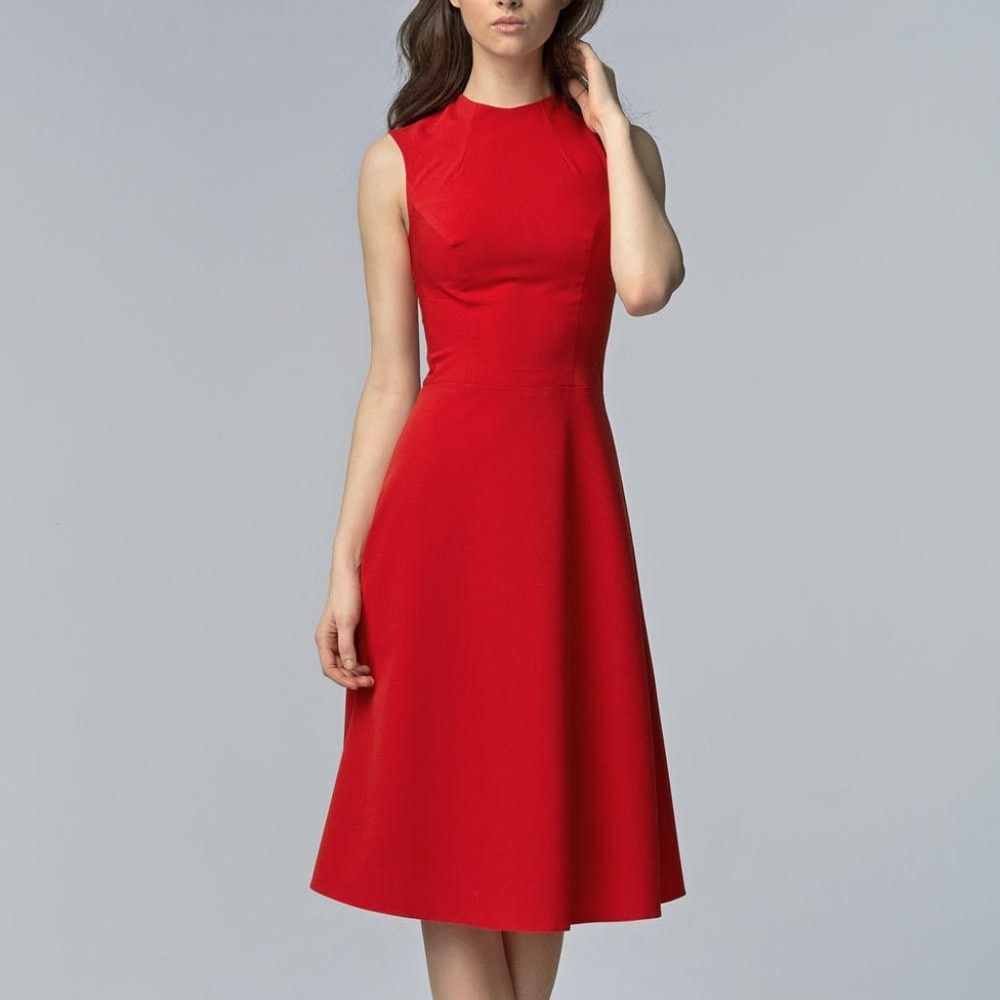 Red A-Line Midi Dress